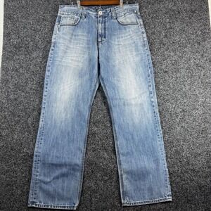 Coogi Mens Blue Denim Jeans Straight Leg Light Wash Embroidered W36 L34